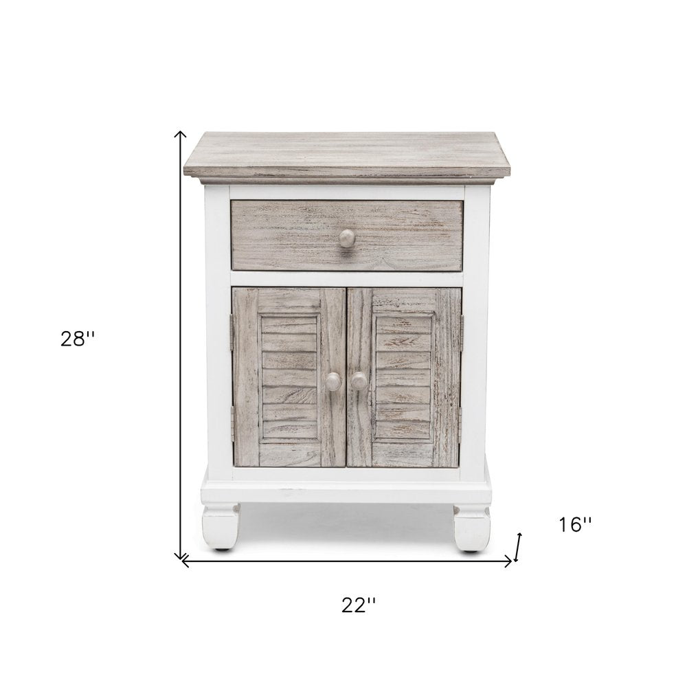Mesita de noche de madera maciza blanca y gris de 28" con un cajón y USB