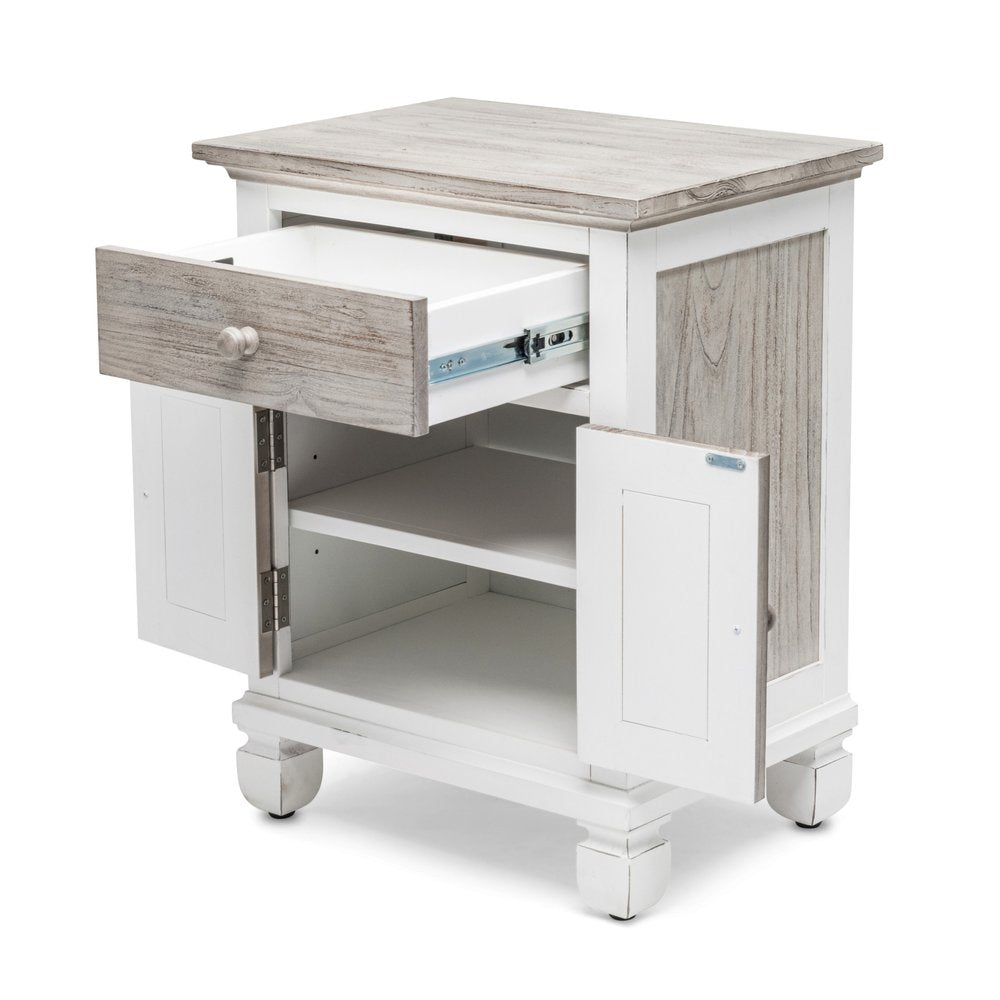Mesita de noche de madera maciza blanca y gris de 28" con un cajón y USB