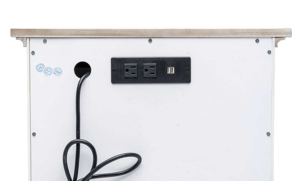 Mesita de noche de madera maciza blanca y gris de 28" con un cajón y USB
