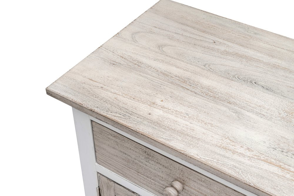 Mesita de noche de madera maciza blanca y gris de 28" con un cajón y USB