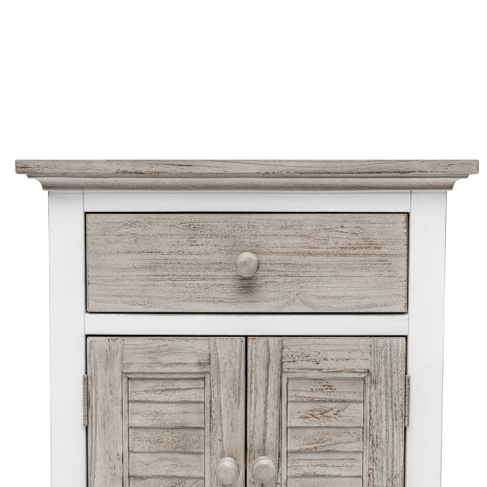 Mesita de noche de madera maciza blanca y gris de 28" con un cajón y USB