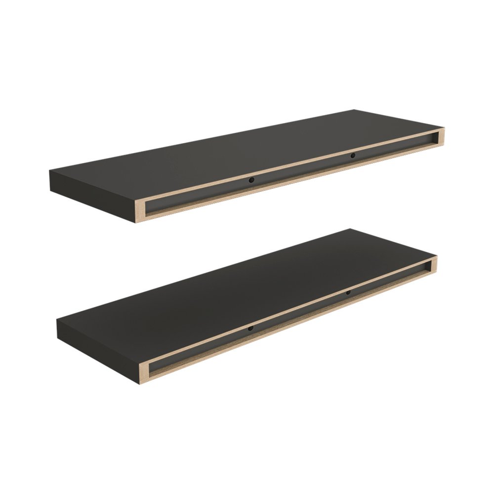 Juego de dos estantes flotantes de pared de madera gris oscuro de 81 cm