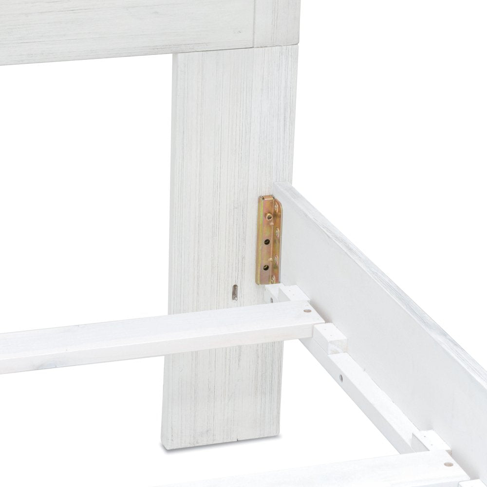 White Plantation Shutter Distressed Solid Wood Queen Bed Frame