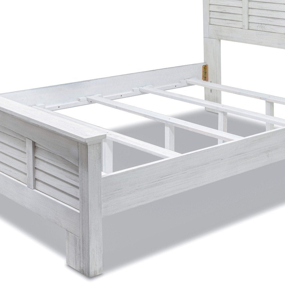 White Plantation Shutter Distressed Solid Wood Queen Bed Frame