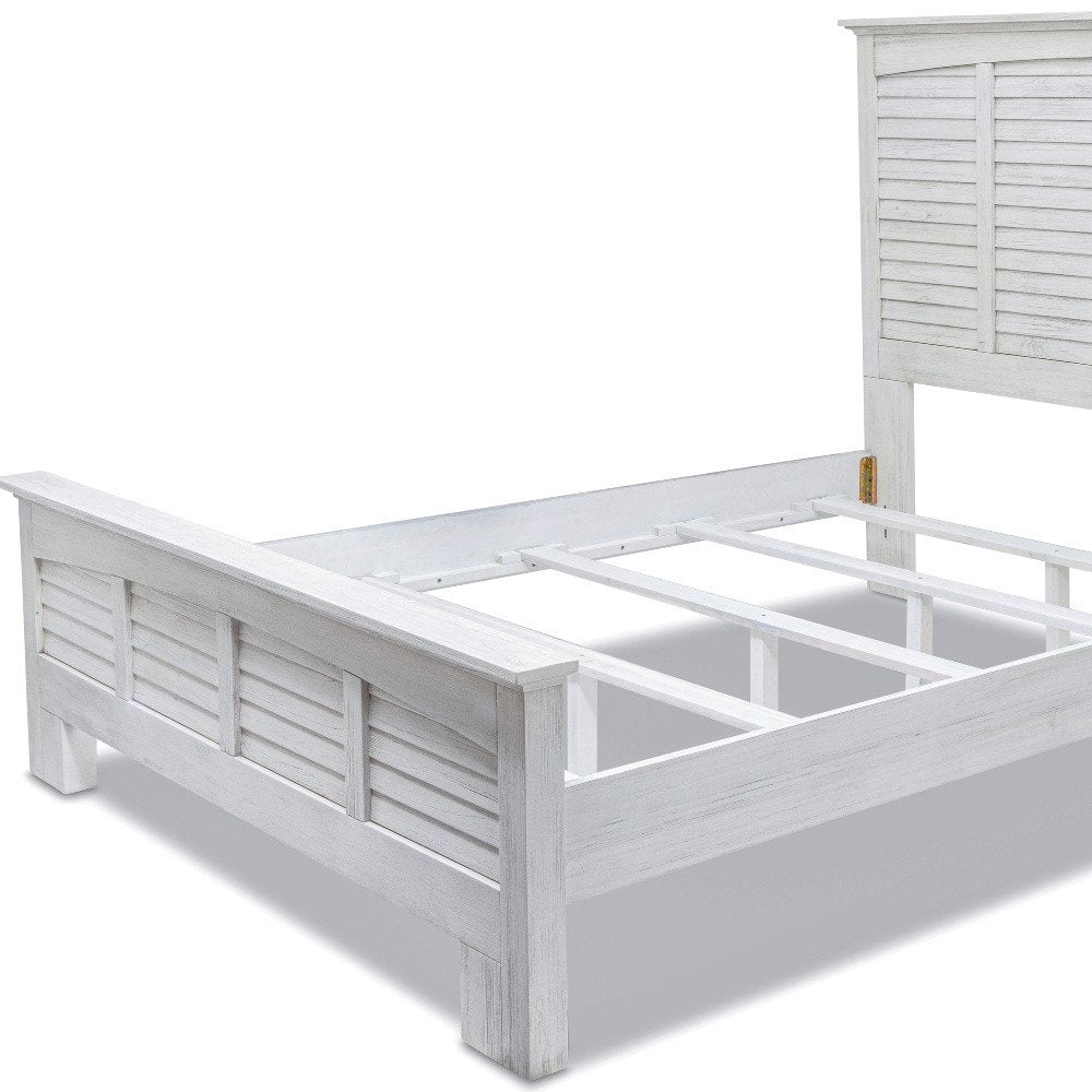 White Plantation Shutter Distressed Solid Wood Queen Bed Frame