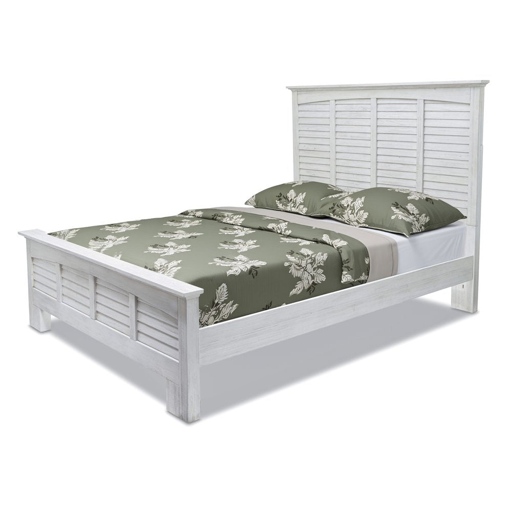 White Plantation Shutter Distressed Solid Wood Queen Bed Frame