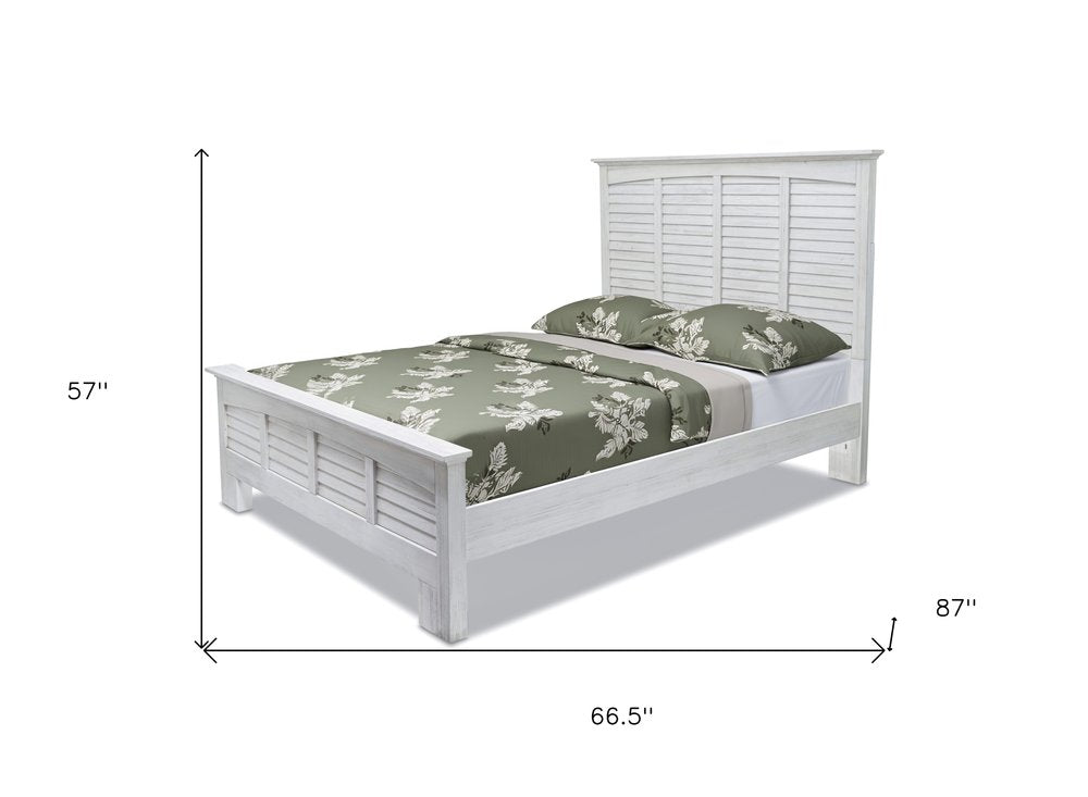 White Plantation Shutter Distressed Solid Wood Queen Bed Frame
