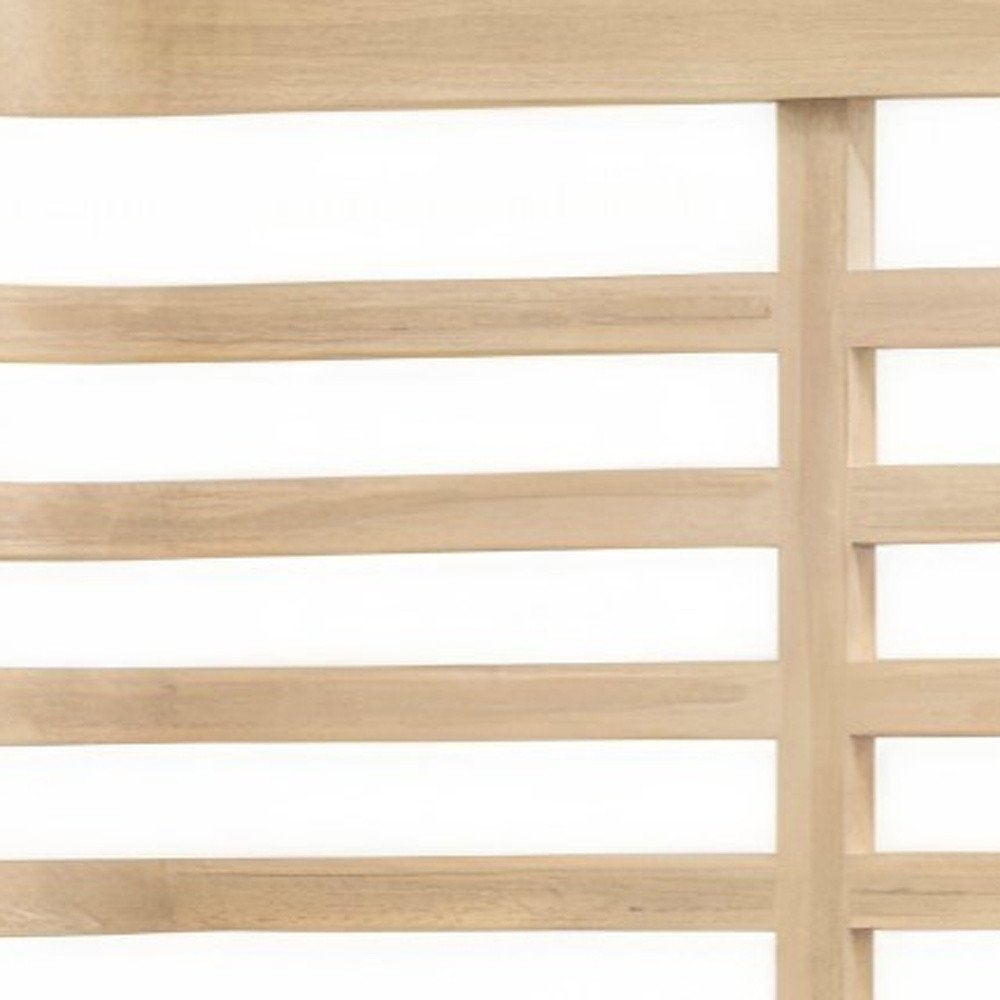 Marco de cama tamaño queen de madera maciza tallada con diseño geométrico en marrón