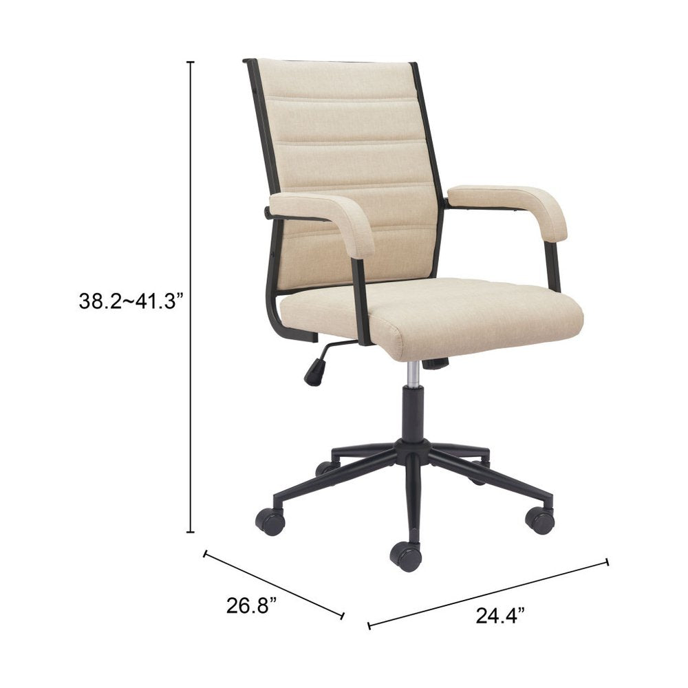 Beige and Black Adjustable Height Swivel Rolling Office Chair