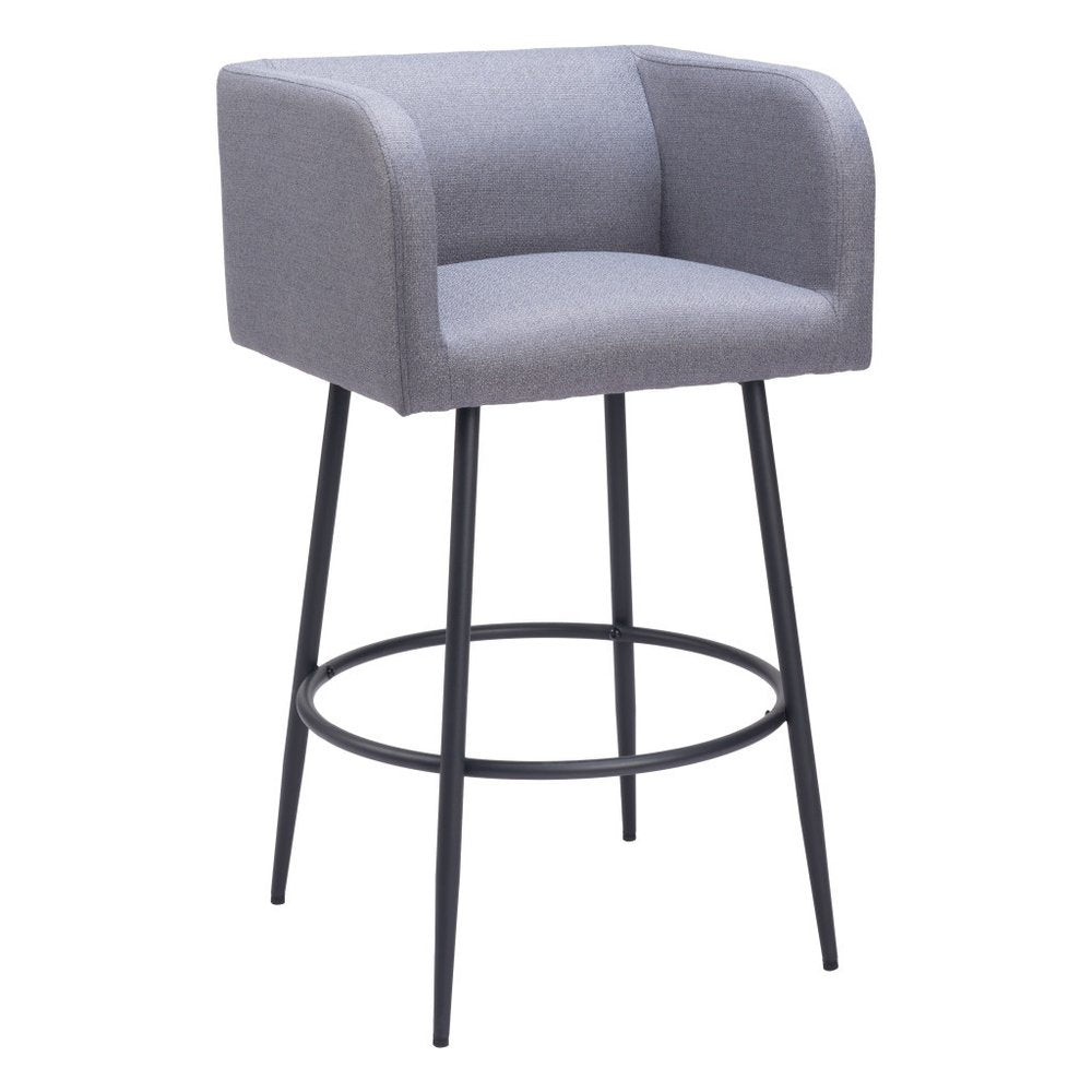 Set of Two 31" Gray and Black Fabric and Steel Bar Height Bar Chairs
