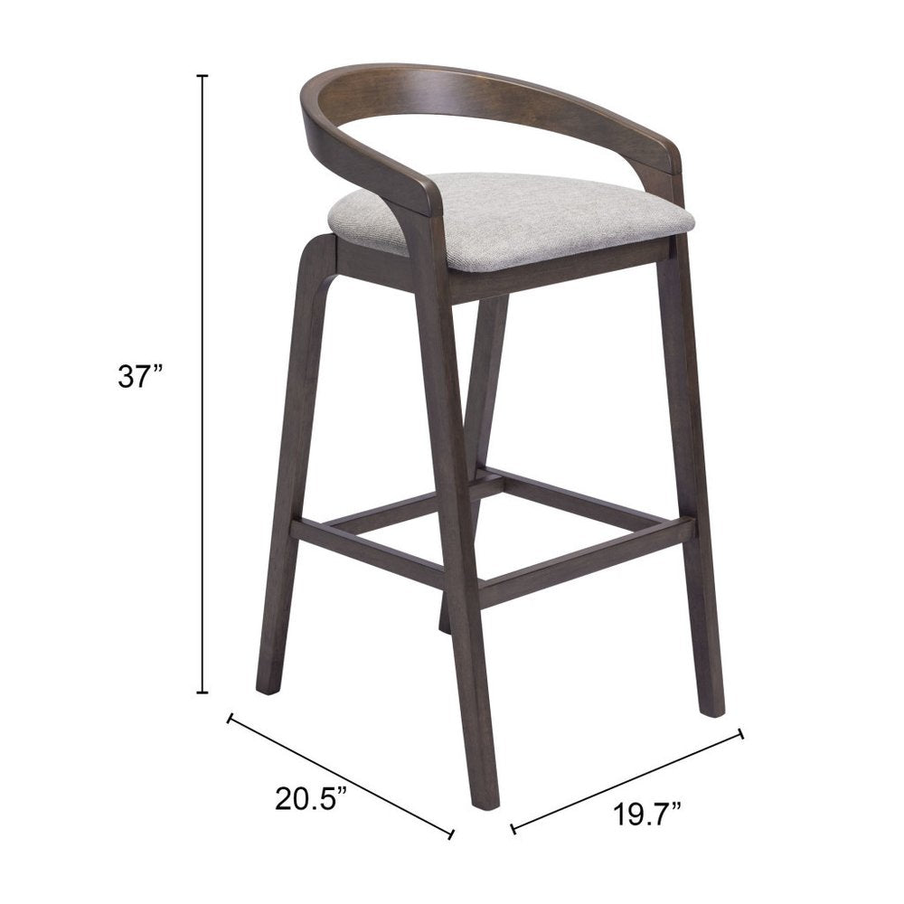 Set of Two 31" Gray and Espresso Fabric and Solid Wood Low Back Bar Height Bar Chairs