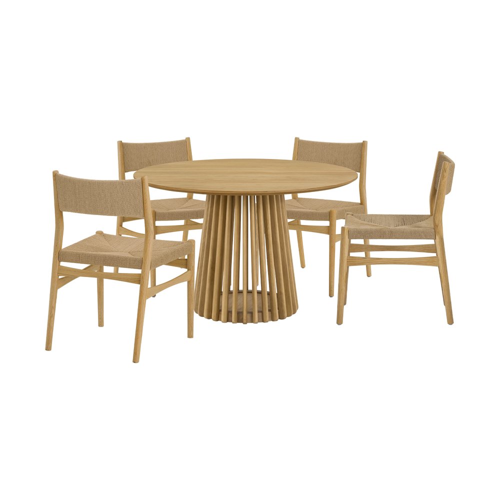 Juego de comedor redondo de cinco piezas de roble con cuatro sillas