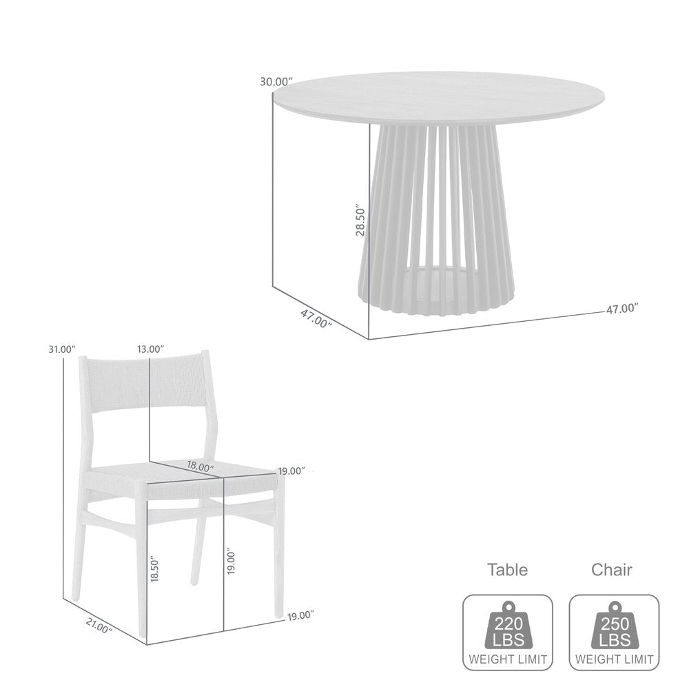 Juego de comedor redondo de cinco piezas de roble con cuatro sillas