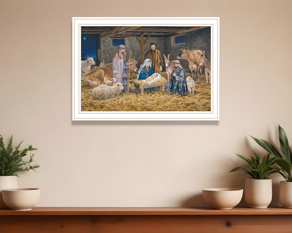 The Birth of Christ White Framed Wall Art
