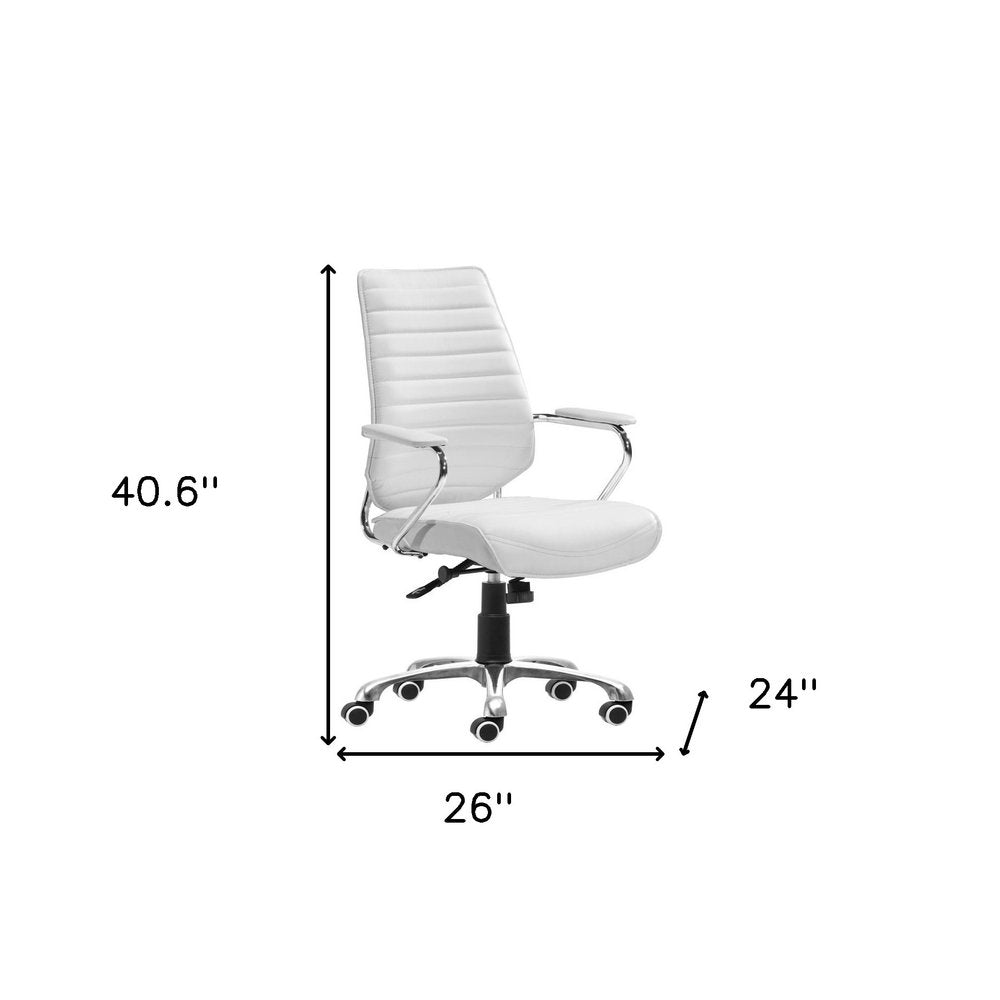 White and Silver Adjustable Height Swivel Rolling Office Chair