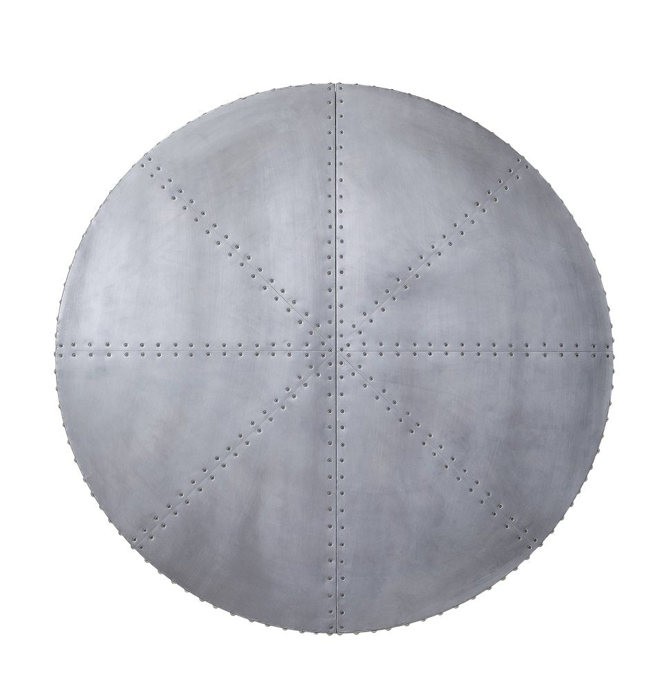 39" Silver Aluminum Aviator Round Drum Coffee Table