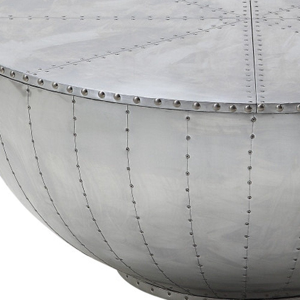 39" Silver Aluminum Aviator Round Drum Coffee Table