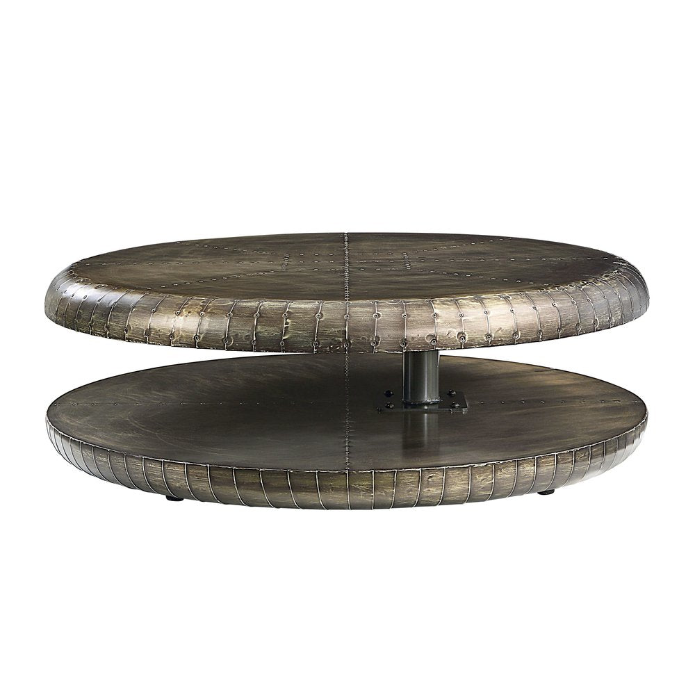 39" Bronze Aluminum Round Floor Shelf Coffee Table With Shelf