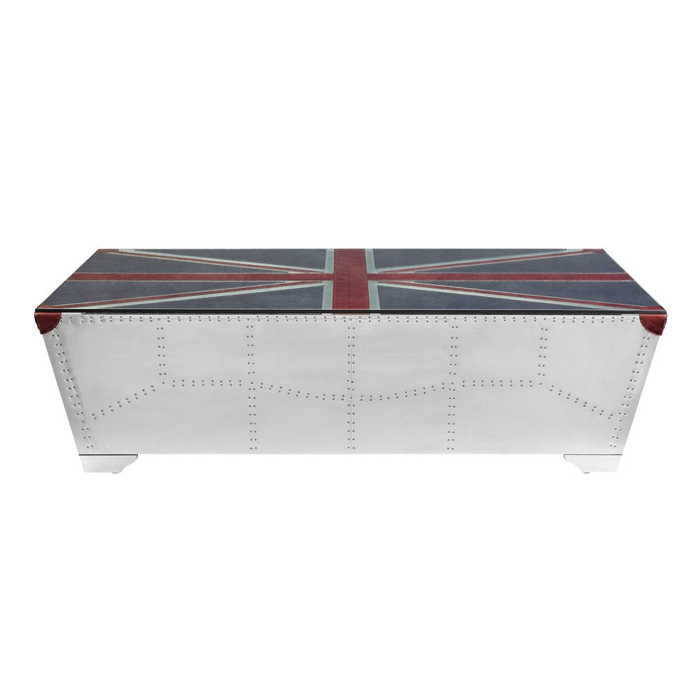 64" Silver Navy Blue And Red Union Jack Aviator Coffee Table