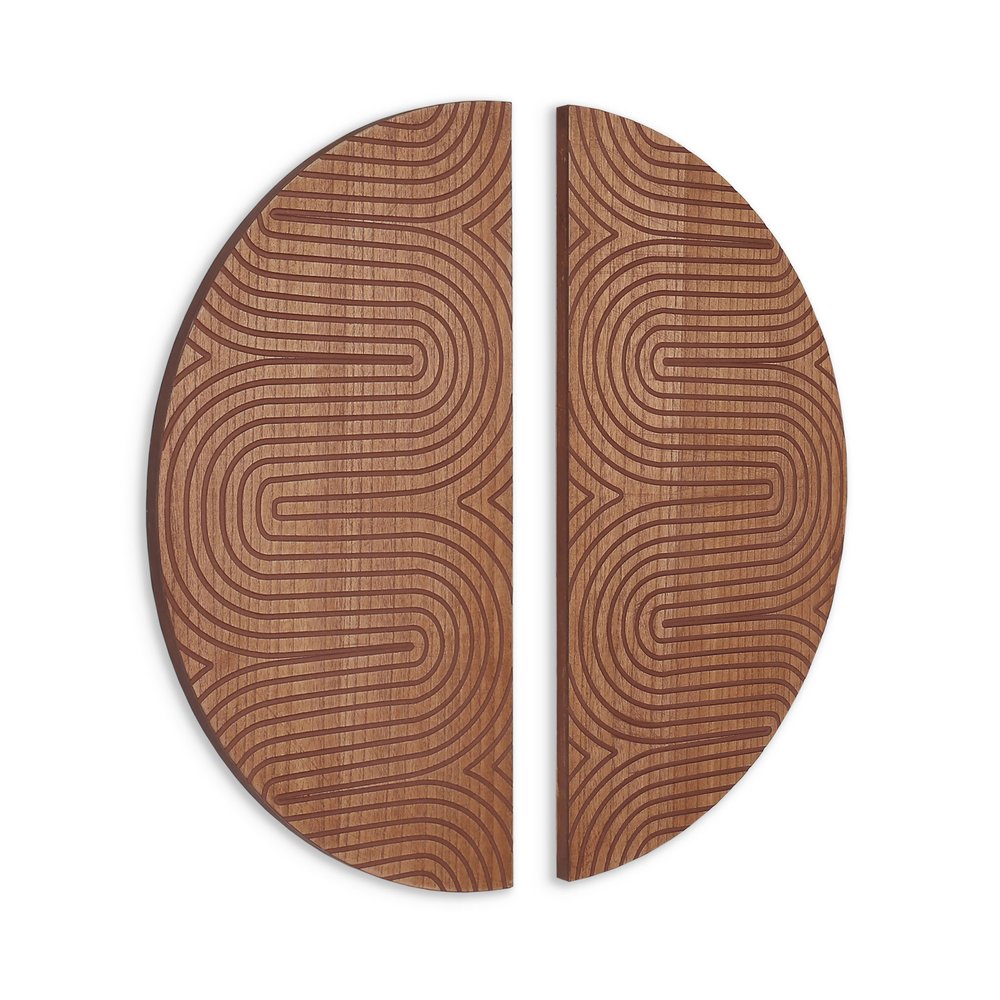 Set of Two Brown Wood Hanging Dimensional Sculpture