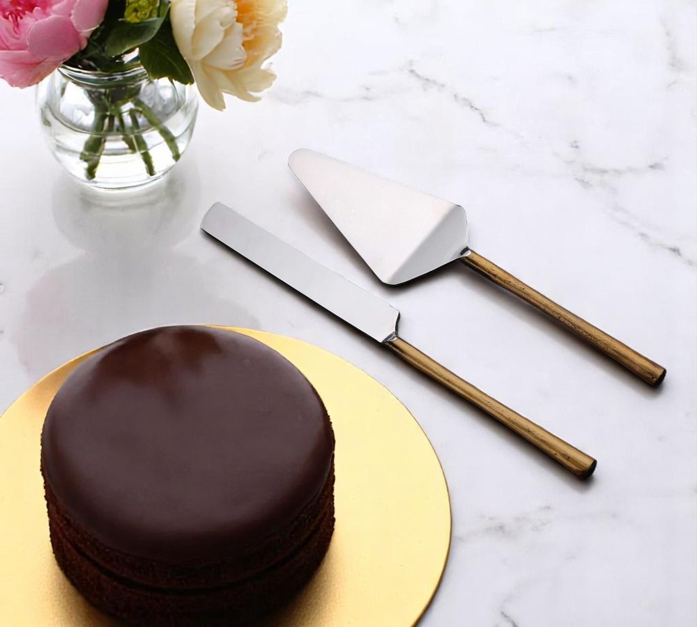 Hammered Gold Stainless Steel Two Piece Hand Forged Cake Server