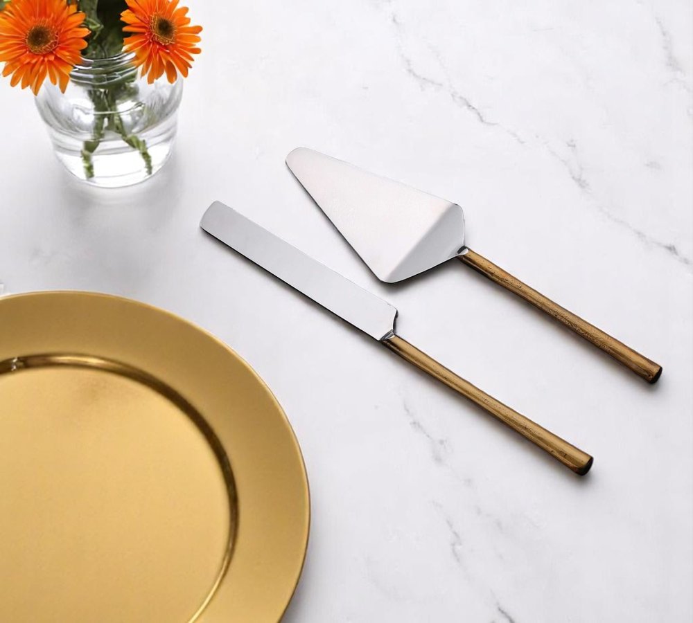 Hammered Gold Stainless Steel Two Piece Hand Forged Cake Server
