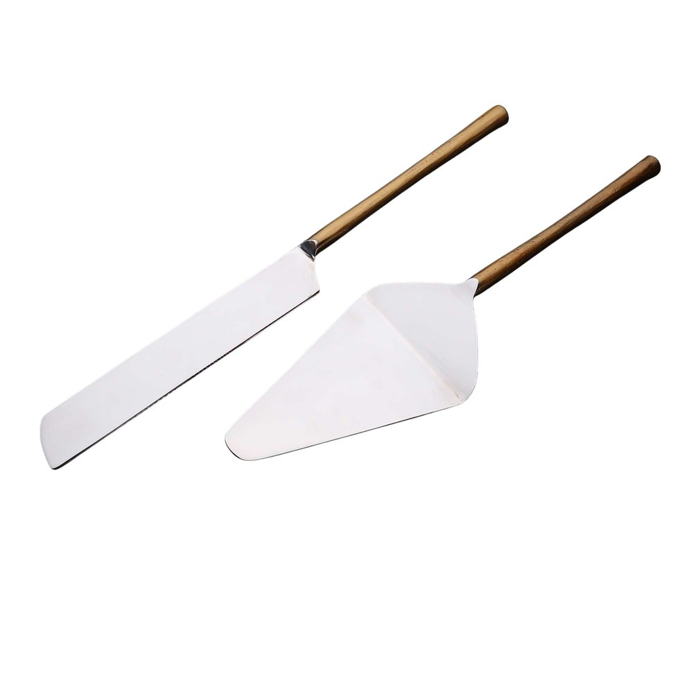 Hammered Gold Stainless Steel Two Piece Hand Forged Cake Server
