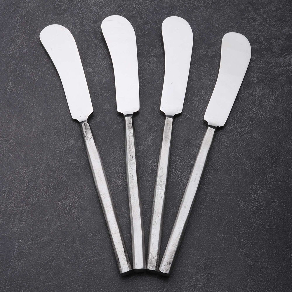 Hammered Silver Stainless Steel Four Piece Hand Forged Butter Knife