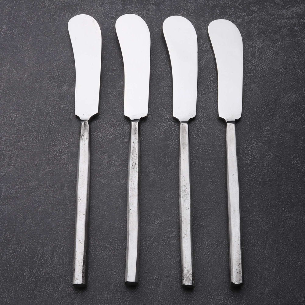 Hammered Silver Stainless Steel Four Piece Hand Forged Butter Knife
