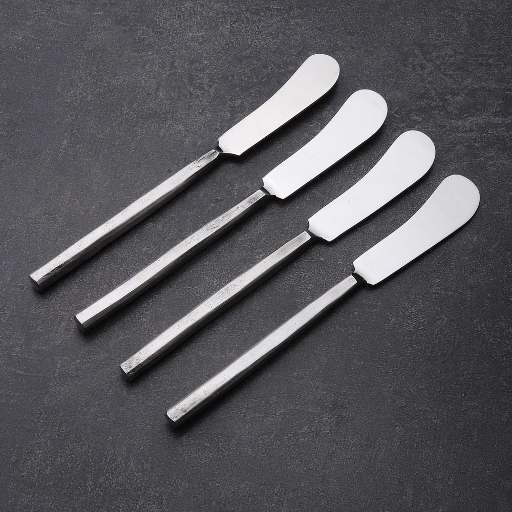 Hammered Silver Stainless Steel Four Piece Hand Forged Butter Knife