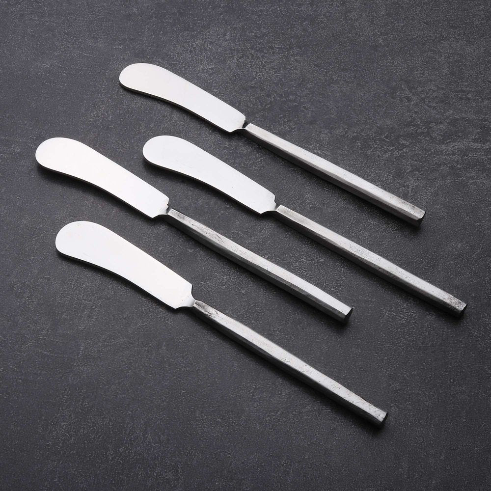 Hammered Silver Stainless Steel Four Piece Hand Forged Butter Knife