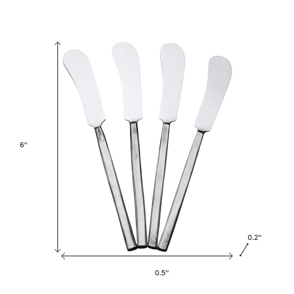 Hammered Silver Stainless Steel Four Piece Hand Forged Butter Knife