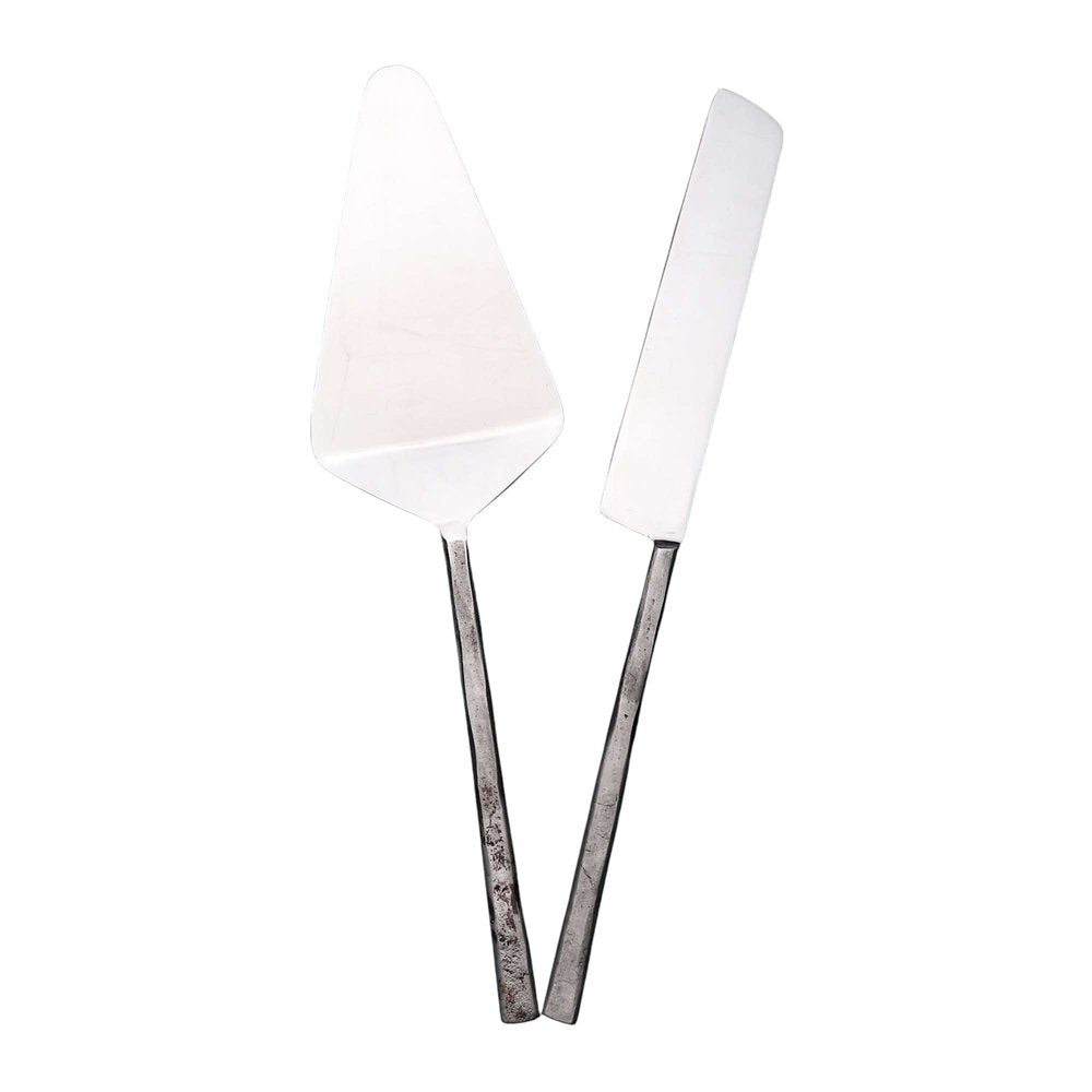 Hammered Silver Stainless Steel Two Piece Hand Forged Cake Knife