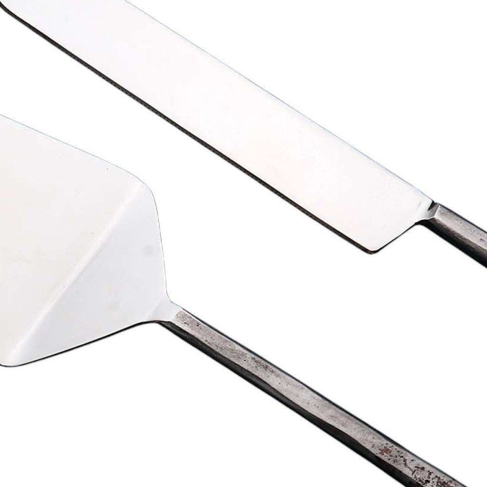 Hammered Silver Stainless Steel Two Piece Hand Forged Cake Knife