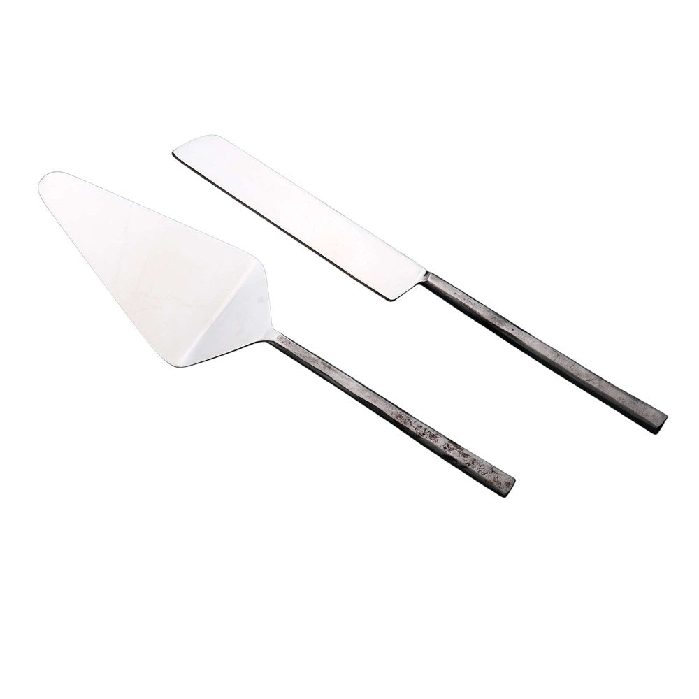 Hammered Silver Stainless Steel Two Piece Hand Forged Cake Knife