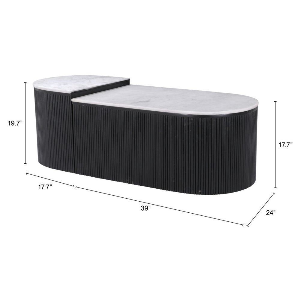 Set of Two Black And White Wood And Faux Marble Oval Drum Bunching Coffee Tables