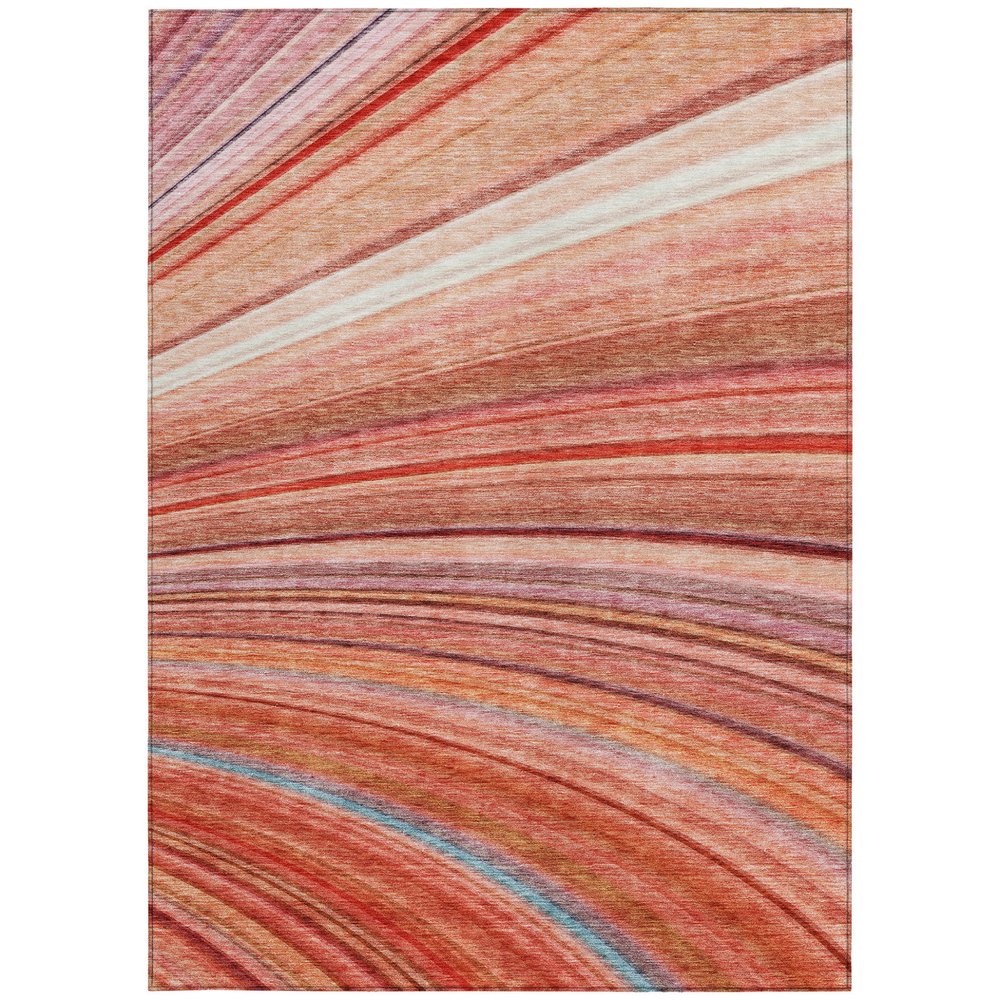9' X 12' Terra Cotta Salmon And Orange Striped Washable Indoor Outdoor Area Rug