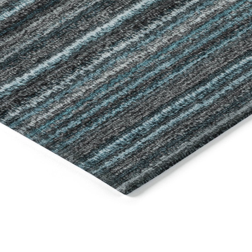 9' X 12' Teal Blue Sky Blue And Gray Striped Washable Indoor Outdoor Area Rug