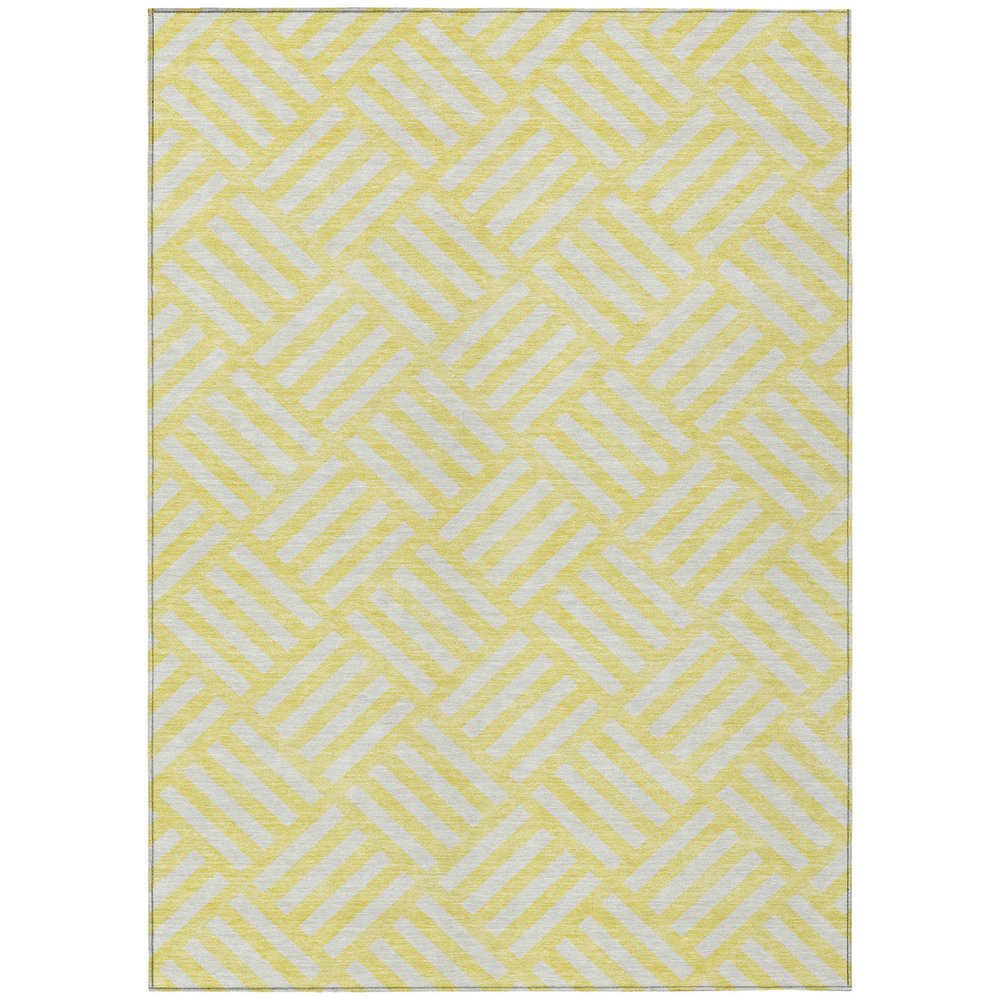 9' X 12' Yellow And Ivory Geometric Washable Indoor Outdoor Area Rug