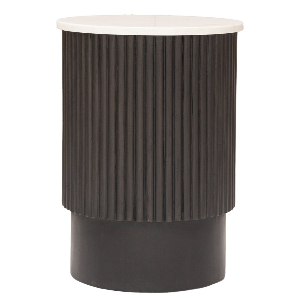 25" Black And White Solid Wood End Table
