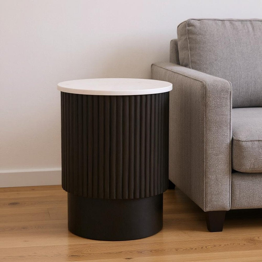 25" Black And White Solid Wood End Table