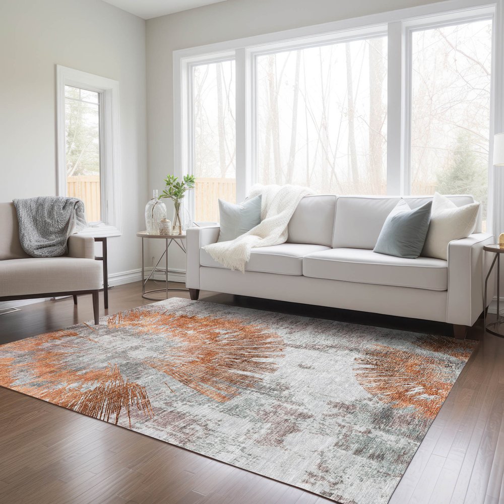 9' X 12' Terra Cotta Copper And Taupe Abstract Washable Indoor Outdoor Area Rug