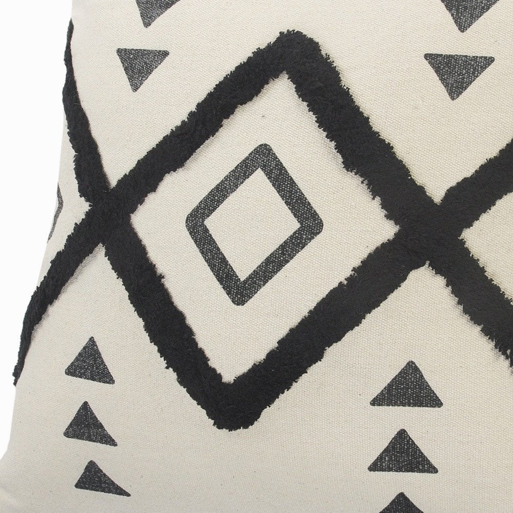 Set of Two 20" Natural And Black Geometric Cotton Throw Pillows with Texture