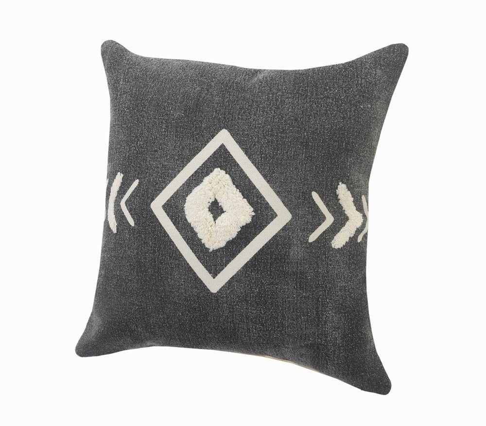 Set of Two 20" Black And White Geometric Cotton Throw Pillows with Texture