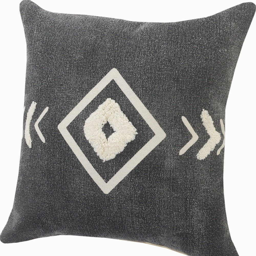 Set of Two 20" Black And White Geometric Cotton Throw Pillows with Texture