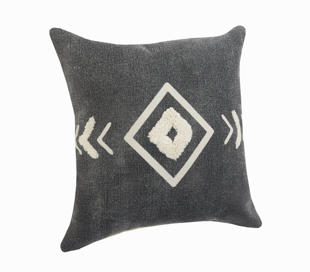 Set of Two 20" Black And White Geometric Cotton Throw Pillows with Texture