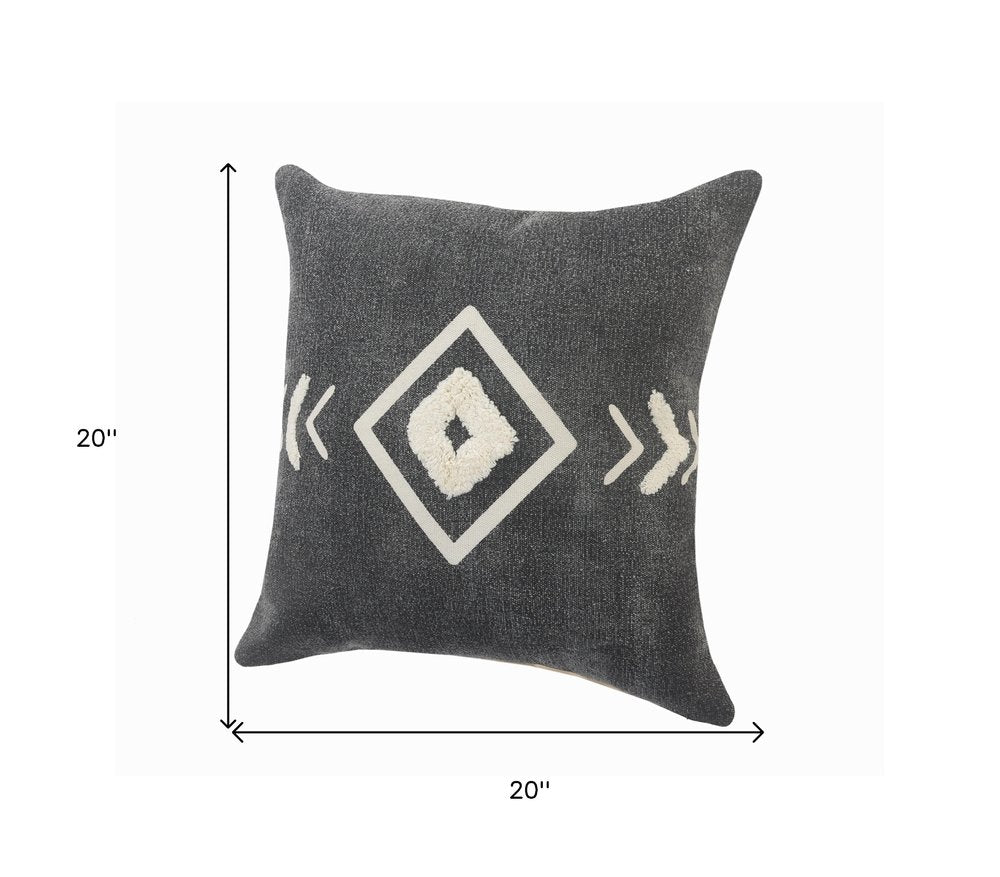 Set of Two 20" Black And White Geometric Cotton Throw Pillows with Texture