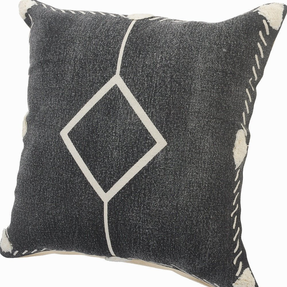 Set of Two 20" Black And Off White Diamond Cotton Throw Pillows