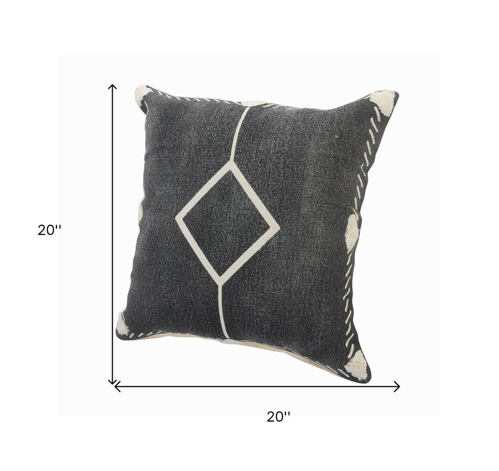 Set of Two 20" Black And Off White Diamond Cotton Throw Pillows