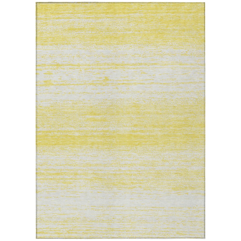 9' X 12' Yellow And Ivory Striped Washable Indoor Outdoor Area Rug